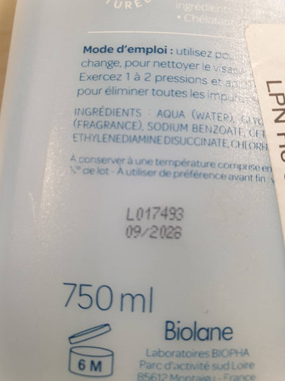 290430 - BIOLANE Ujë i Pastër H2O Pastrues për fytyrën, trupin dhe zonën e pelenave 750 ml - Prodhuar në Francë