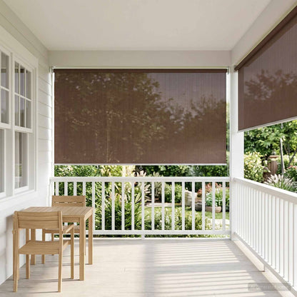 291398 -VidaXL Perde rul për ambiente të jashtme, bllokon 90% të rrezeve UV, ngjyrë kafe dhe zi, 350 x 230 cm, HDPE
