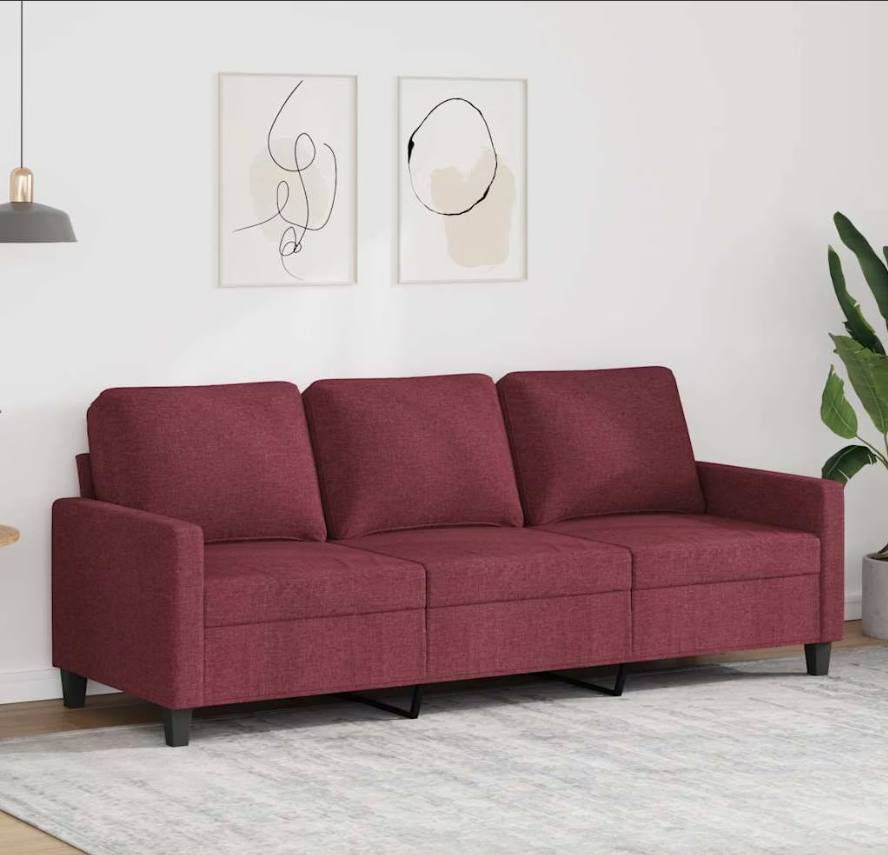 291480 - Vidaxl Divan me 3 vende 180 cm, ngjyrë e kuqe vishnje
