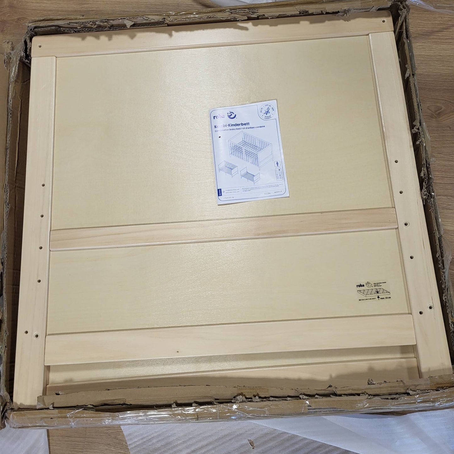 292118 - EASY SLEEP Krevat për foshnje, 70 x 140 cm, 3 rregullime lartësie, dru natyral