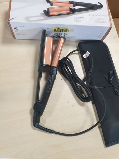 292351 - BaByliss Hekur me Valë Deep Waves, veshje qeramike, 3 cilësime temperature (160°C-200°C), valë sirene pa kaçurrela, valë plazhi, ngrohje e shpejtë, e zezë dhe e artë, W2447E