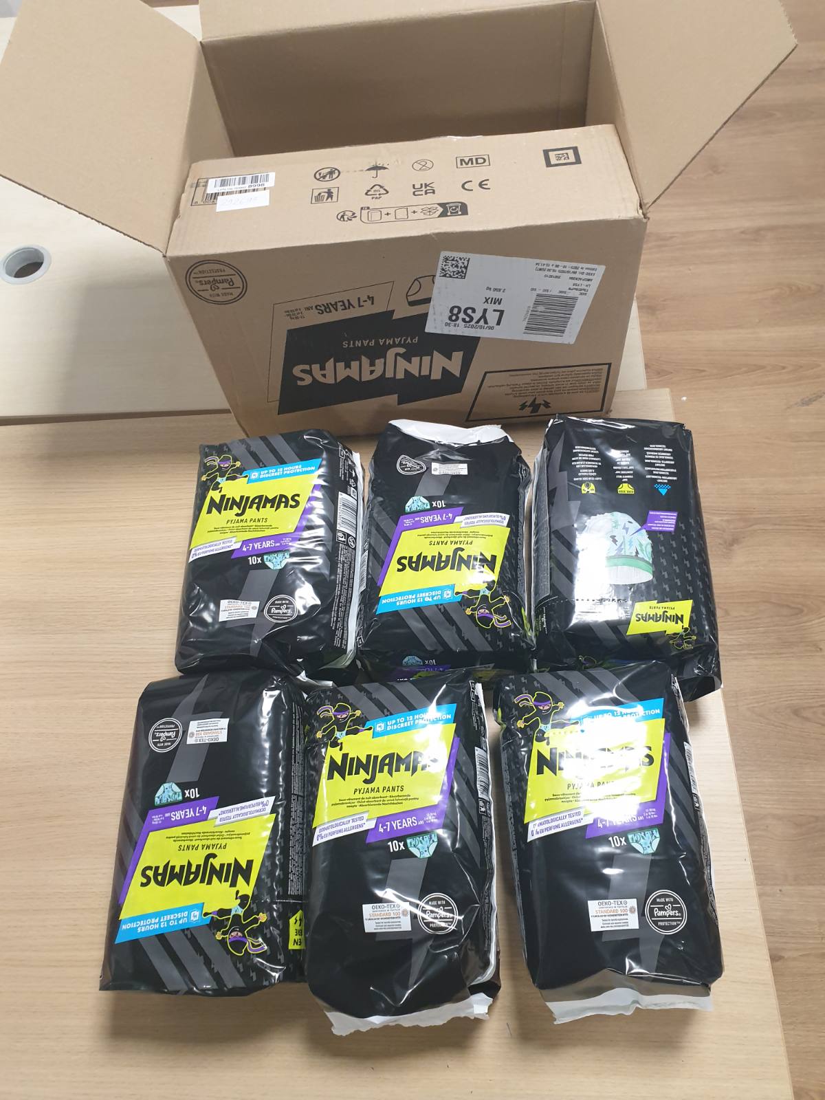 292695 - PAMPERS Pantallona Pizhame Ninjamas, Djem, 60 të brendshme thithëse nate, 4-7 vjeç, 17-30 kg, Mbrojtje maksimale kundër rrjedhjeve, Pako 1-Mujore