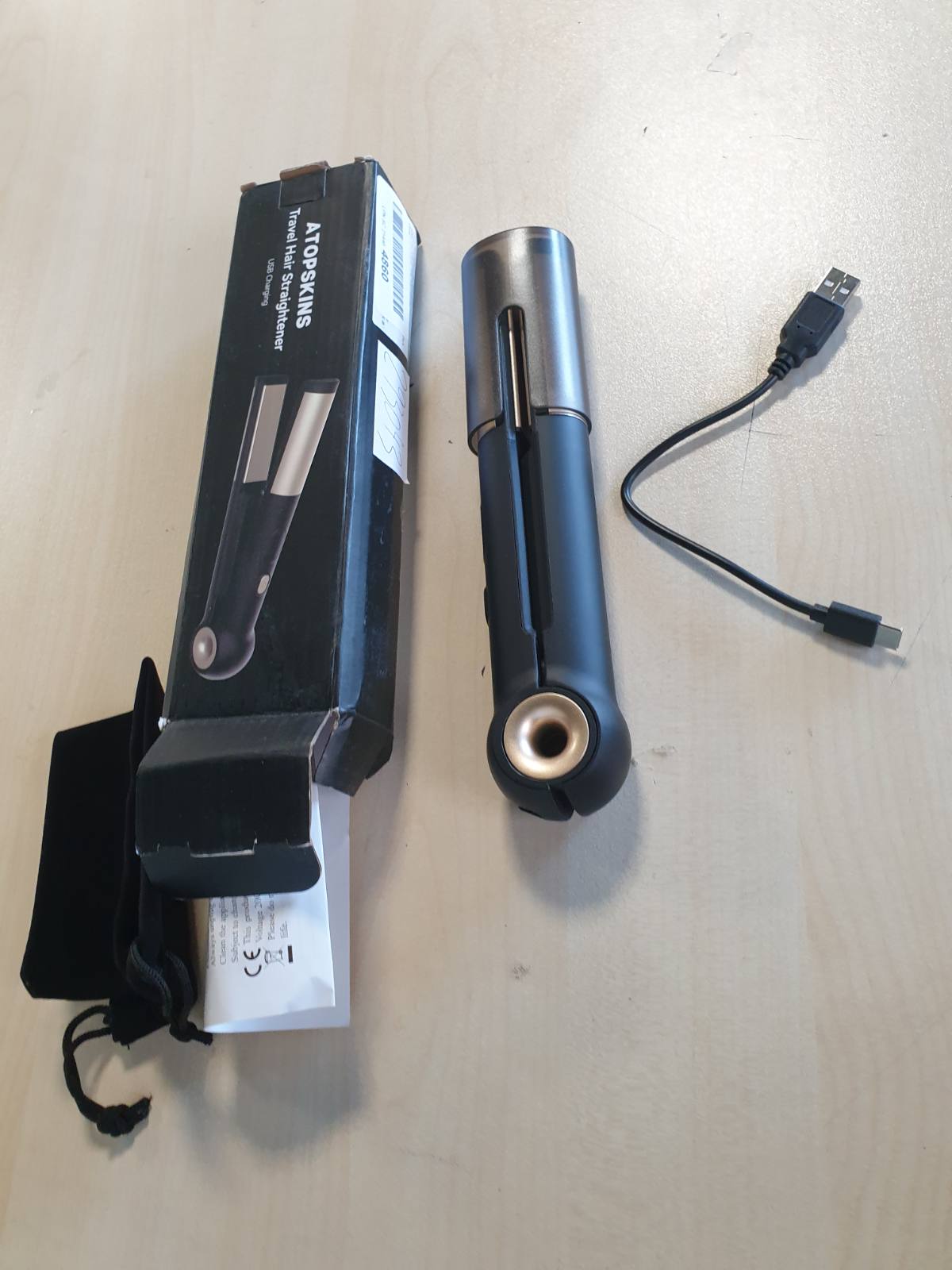 293043 - ATOPSKINS Pjastër flokësh USB Mini pa tel, 2-në-1 për kaçurrela dhe drejtim, mini portative, ngrohje 15 sekonda, 3 cilësime temperature
