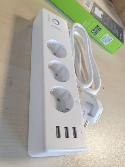 293390 - GHOME Shirit elektrik inteligjent WiFi me 3 priza AC dhe 3 porta USB, Çelësa të kontrolluar veçmas, Matës të konsumit të energjisë, Kontroll me aplikacion, 16A, 1.5M