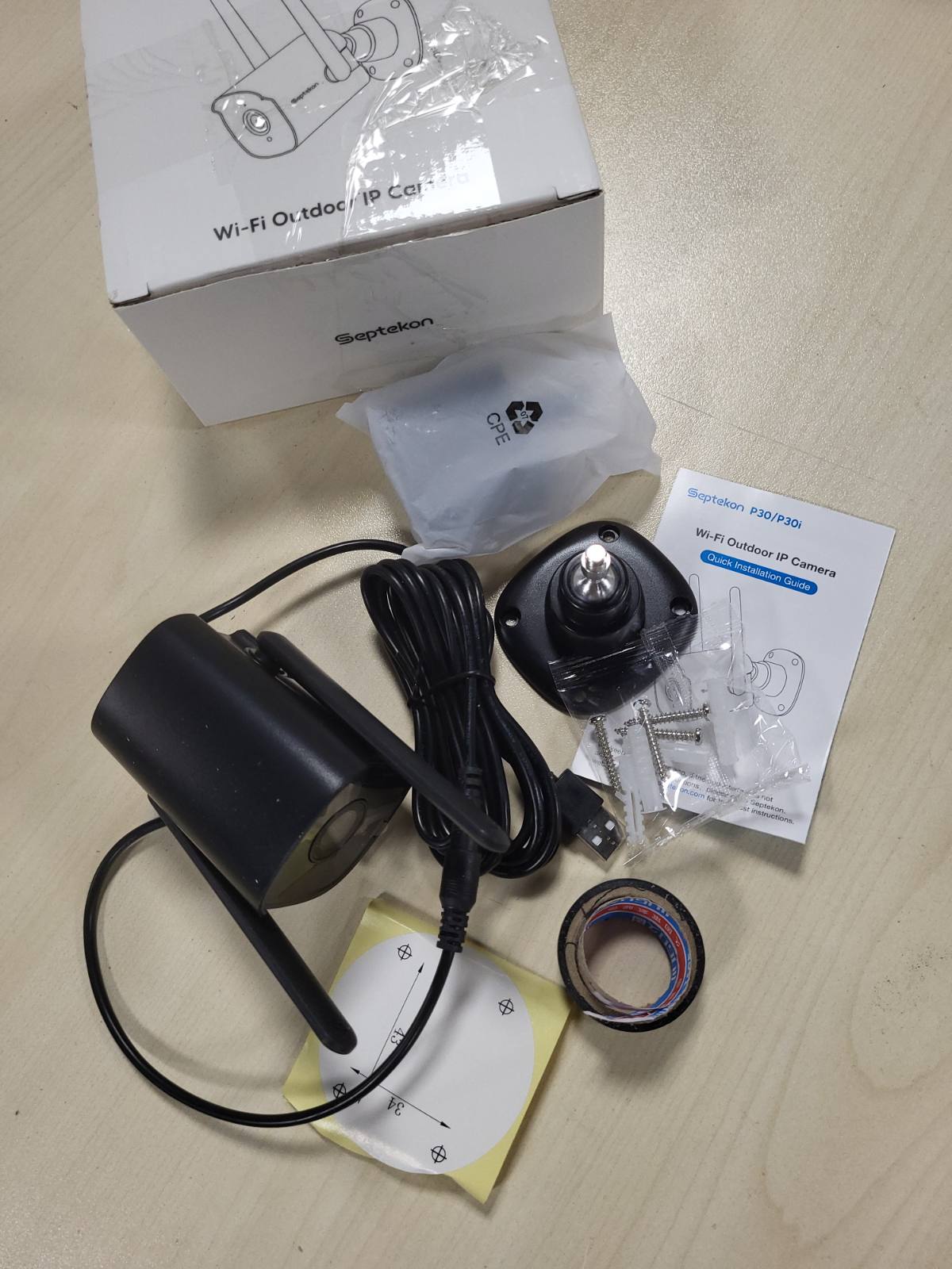 293809 - SEPTEKON Kamera Sigurie për Jashtë, CCTV, 2K WiFi, IP66, Rezistent ndaj Ujit, Shikim Natën, E Zezë - P30i