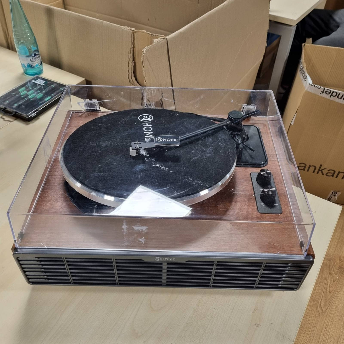 295025 - Gramafon vinili Bluetooth, Gramafon HiFi me Altoparlantë të Integruar, Paraamplifikator Fono, Fishek AT-3600L, 2 Shpejtësi 33/45 RPM, Gramafon Vintage (Arre)