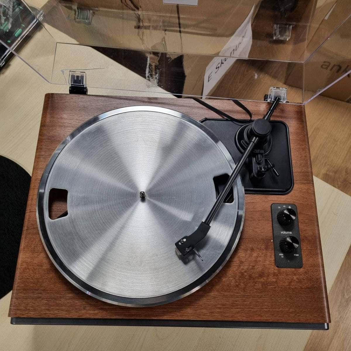 295025 - Gramafon vinili Bluetooth, Gramafon HiFi me Altoparlantë të Integruar, Paraamplifikator Fono, Fishek AT-3600L, 2 Shpejtësi 33/45 RPM, Gramafon Vintage (Arre)
