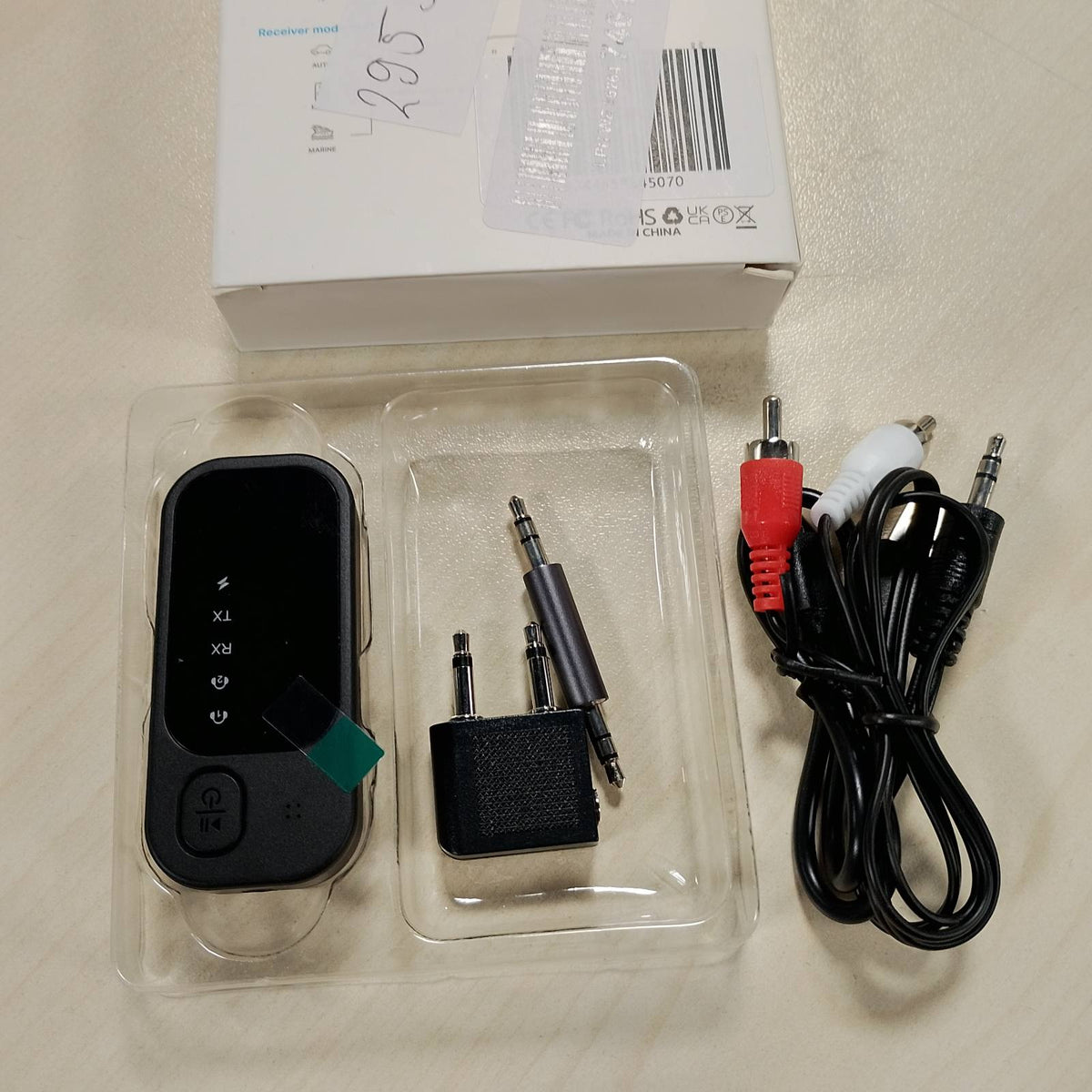 295309 - MARRËS Transmetues Bluetooth 5.4, Transmetues Bluetooth pa tel 2-në-1, Mbështet 2 AirPods/Kufje, Marrës Audio për TV, Stereo Shtëpie, Kufje, Altoparlantë, Laptop, Audio Makine