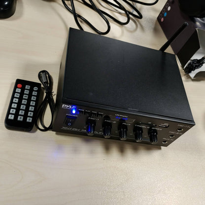 295539 - PYLA Amplifikator kompakt audio Bluetooth 40W, hyrje AUX, 2 hyrje mikrofoni me Talkover, dalje altoparlantësh 8 Ohm / 25V / 70V, kontrolle bas/treble