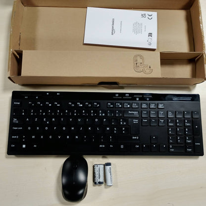 296078 - AMAZON BASICS KOMBINIM TASTIERE DHE MAUSI PA TEL ME MADHËSI TË PLOTË, MARRËS USB 2.4 GHZ, FR LAYOUT, NOIR