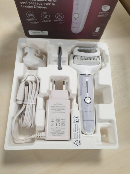 296571 - Panasonic ES-EY30 Depilator i lagësht/i thatë për femra, me disk të dyfishtë me 60 piskatore, kokë rrotulluese 90°, 3 shpejtësi, dritë LED, funksionim 30 minuta, pa tel