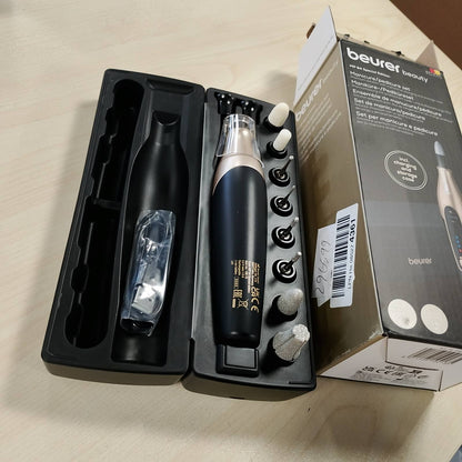 296599 - BEURER Set manikyr/pedikyr MP 84, limë elektrike për thonj me bateri, 10 aksesorë, deri në 4400 rpm, dritë LED, e zezë