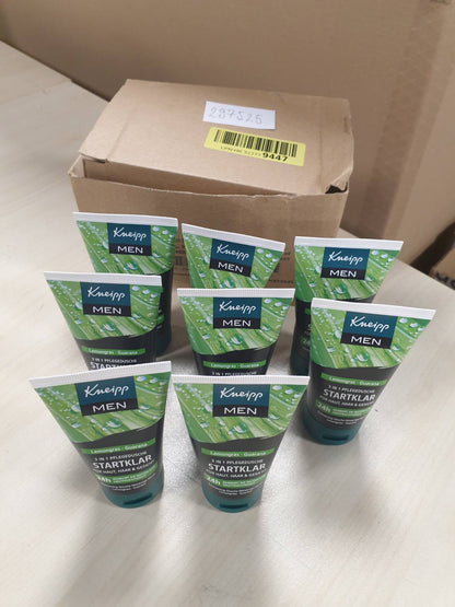 297525 - KNEIPP MEN 3 në 1 Care Shower Ready Travel Size - Xhel Dushi Rigjallërues për Lëkurë, Flokë dhe Fytyrë - Paketim i Shumëfishtë 8 x 50ml