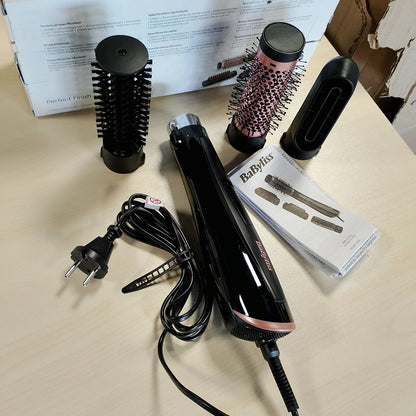 297988 - BABYLISS Perfect Finish - Furçë me ajër të nxehtë 1000W, 3 aksesorë për drejtim, vëllim dhe formësim, 2 cilësime temperature + goditje e ftohtë, teknologji jonike, e zezë, AS126E