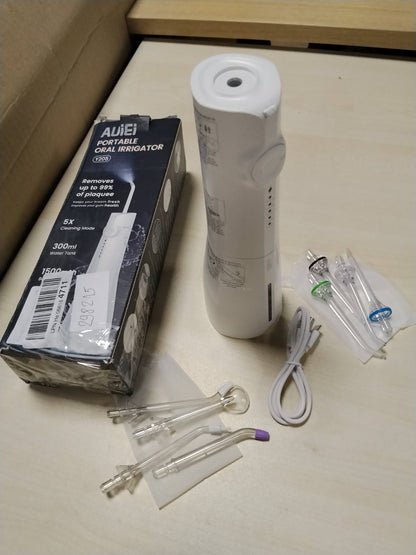 298215 - AUIEI Pastrues Dentar Portativ 5 Mënyra 8 Gryka 300ML Rezervuar Ngarkueshëm USB IPX7 i Rezistueshëm ndaj Ujit i Bardhë