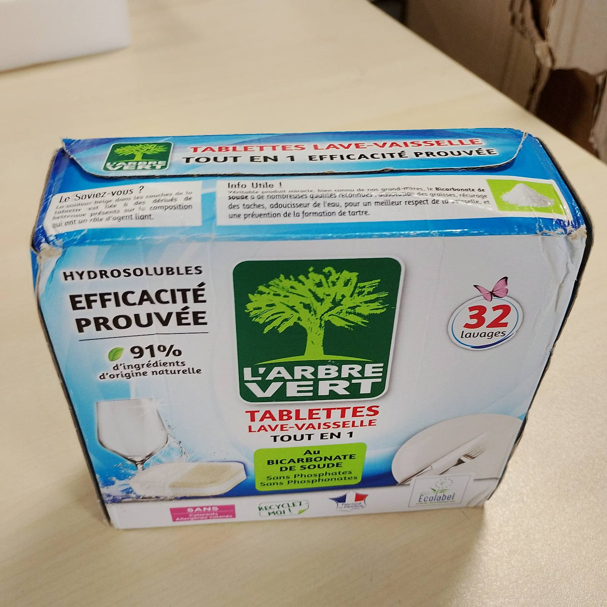 298725 - L'ARBRE VERT Tableta për Lavastovilje Gjithçka-në-1, Ecolabel, 32 doza, 91% përbërës me origjinë natyrale