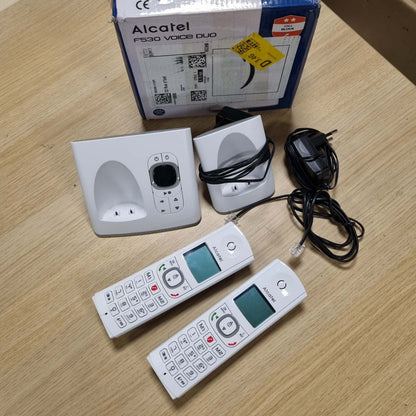 299313 - ALCATEL F530 Voice Duo Telefon pa tel DECT, Sekretari telefonike, Ekran i madh me ndriçim nga prapa, Pa duar, Funksion bllokimi thirrjesh, 2 taste thirrjeje të shpejta, 2 aparate, E bardhë/Gri