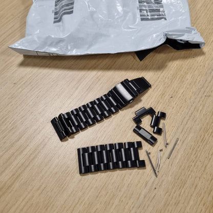 299741 - GIOPUEY Rripa të pajtueshëm me Realme Watch 5, Rrip çeliku inox, Rezistent ndaj konsumimit, i zi
