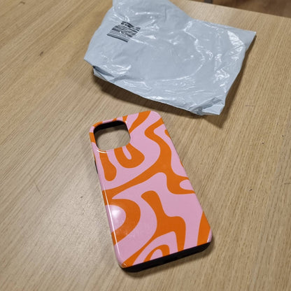 299799 - Mbështjellëse rozë dhe portokalli me model estetik abstrakt në formë vorbulle të lëngshme për iPhone 12 Pro Max