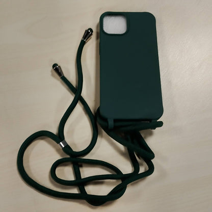 300077 - AOMYKE – Mbrojtëse për iPhone 13 / iPhone 14 me kordon, rrip qafe prej silikoni, mbrojtëse nga goditjet prej TPU, Jeshile e errët