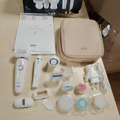 301546 - BRAUN Set bukurie depilatori Silk-épil 9, Flex 9-100, me kokë fleksibile për heqjen e qimeve, i bardhë/i artë