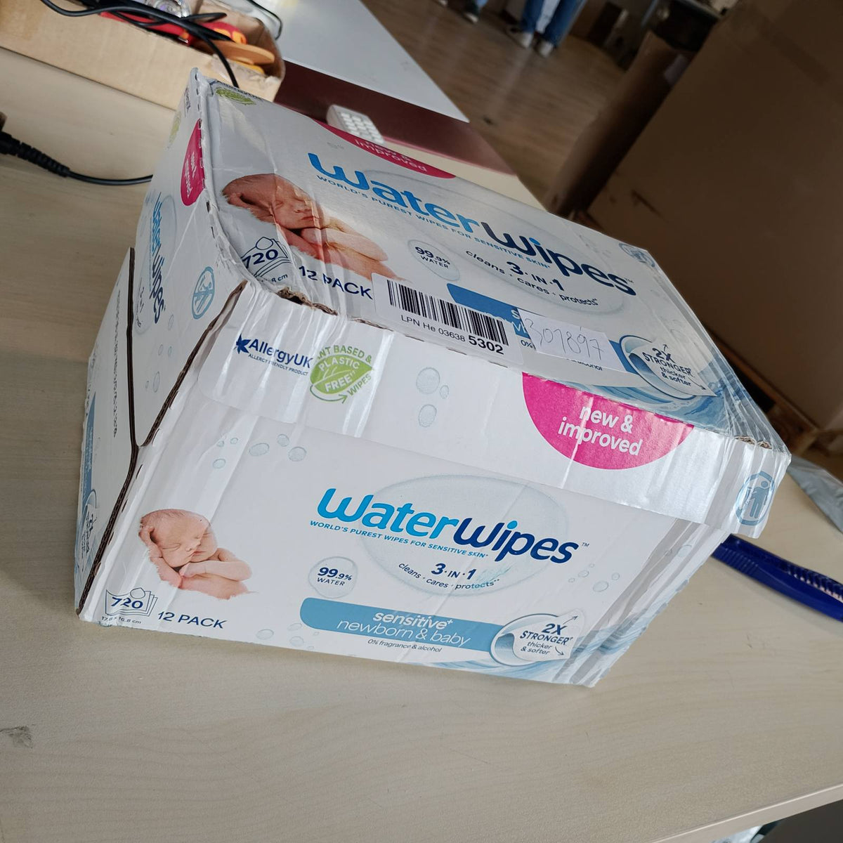 301897 - WATERWIPES Peceta për të porsalindur Sensitive+, 720 peceta (pako me 12), 99.9% ujë, pa aromë