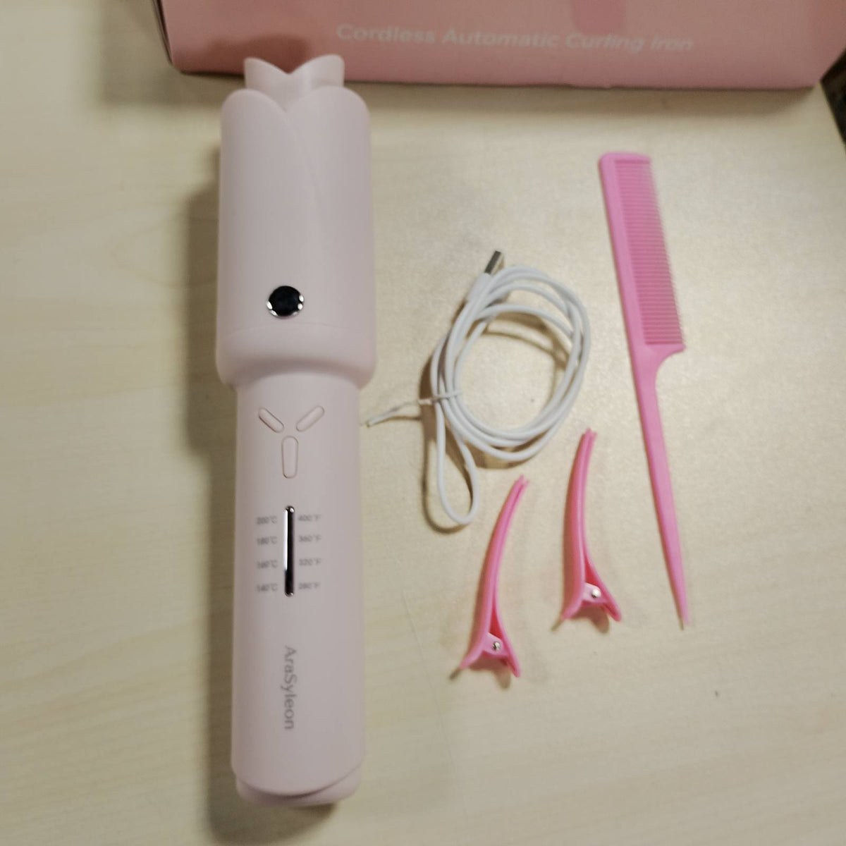 301926 - ARASTYLEON Hekur Automatik Kaçurrelash pa Tel, Tub Turmaline Titaniumi 32 mm, 2 Bateri * 2600mAh, USB-C, 4 Cilësime Temperature (140-200°C), I Lehtë në 350g