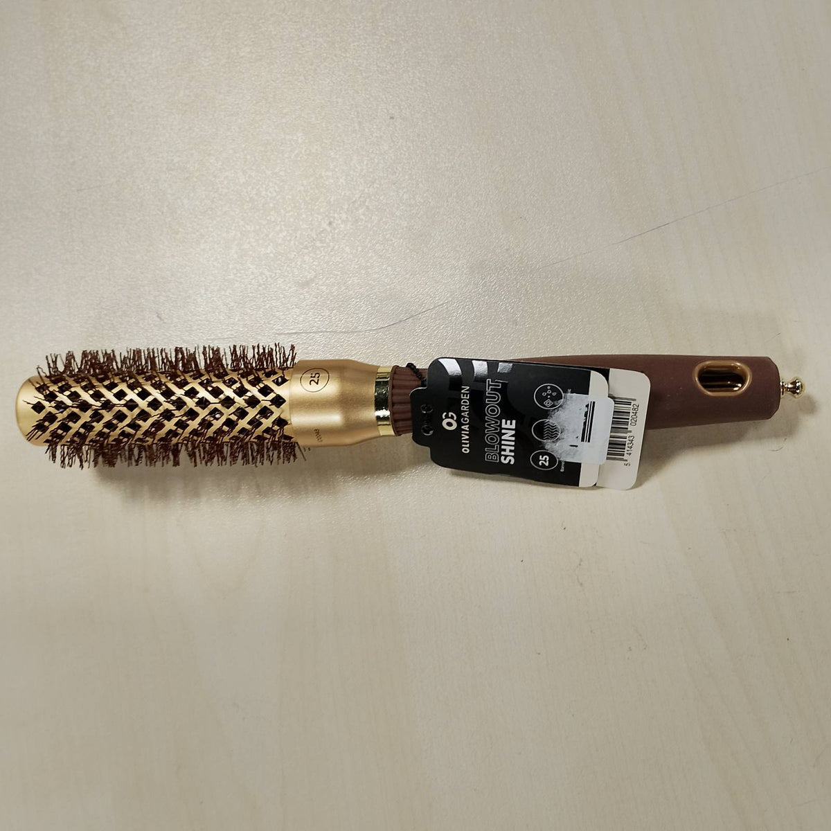 303457 - OLIVIA GARDEN Furçë Expert Blowout Shine - Gold & Brown - 25 - Furçë qeramike e rrumbullakët antistatike për floke me shkëlqim dhe pa kaçurrela