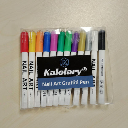 303559 - Set Stilolapsash 3D për Artin e Thonjve, 12 Ngjyra, Stilolaps për Artin e Thonjve Kalolary me Majë Thonjsh.