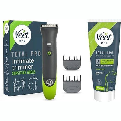 308424 - Veet Men – Trimer intim dhe krem për heqjen e qimeve, 200 ml, për meshkuj, i përshtatshëm për trupin dhe zonat intime, me spatulë për aplikim.
