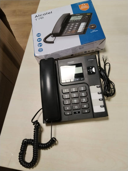 308892 - ALCATEL T78 - Telefon fiks me kabëll - Ekran i madh alfanumerik - Pa duar - Bllokim thirrjesh - Dritë treguese për thirrje hyrëse - Buton rinumërimi - 8 taste për thirrje të shpejta - i zi