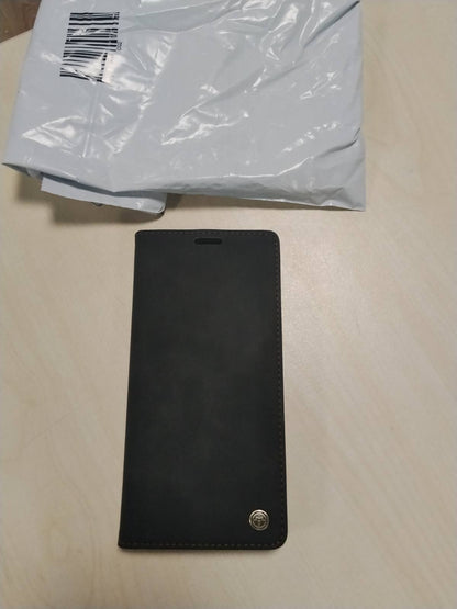 310471 - OWLHOLD Mbrojtëse telefoni për Samsung Galaxy A51, lëkurë premium, e butë nubuk, e palosshme me mbështetëse dhe vend për kartë, kundër goditjeve - e zezë