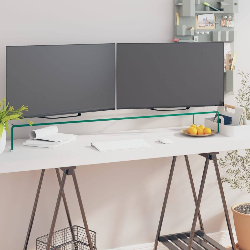 244732 - vidaXL Mbështetëse TV / Monitori prej Xhami Transparente 120x30x1,3 cm