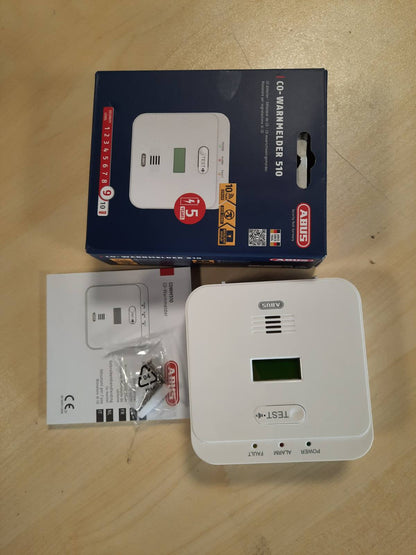 313081 - ABUS Detektor Monoksidi Karboni COWM510 - Alarm Monoksidi Karboni, Ekran LCD, i Bardhë