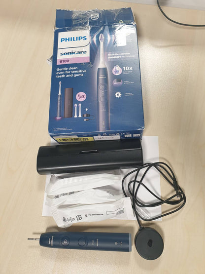 315164 - Furçë dhëmbësh elektrike Sonicare 6100, HX7403/01, 2 mënyra pastrimi, 3 nivele intensiteti, kontroll presioni, EasyStart, SmartTimer, çantë udhëtimi, blu marine