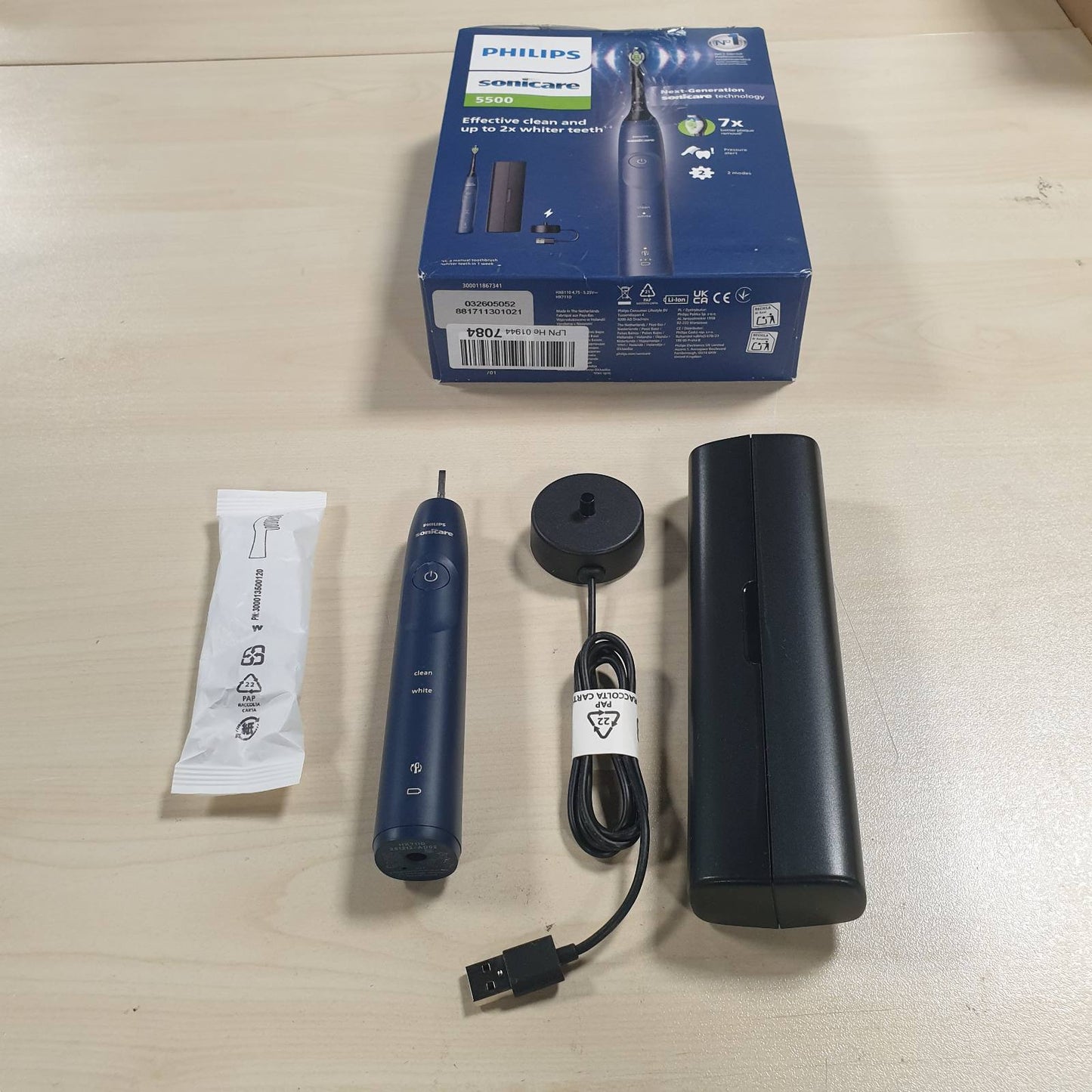315285 - Furçë dhëmbësh elektrike Sonicare 5500, 2 mënyra pastrimi, kontroll presioni, EasyStart, SmartTimer, BrushPacer, Blu e errët, Modeli HX7113/01