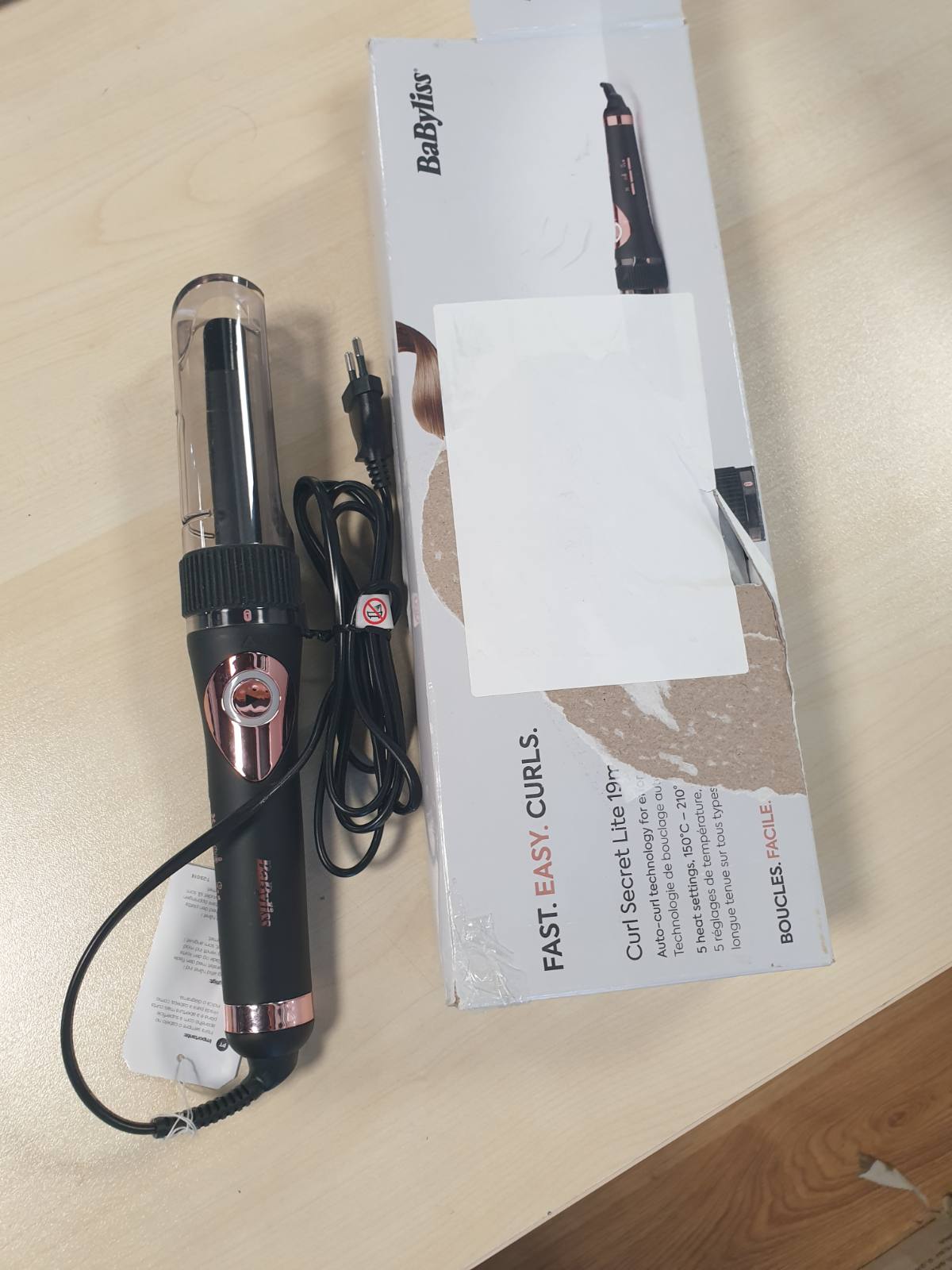 315298 - Curl Secret Lite C1031E, Hekur automatik kaçurrelash, 5 Cilësime Nxehtësie deri në 210°C, Ngjyrë E Zezë dhe E Artë Rozë