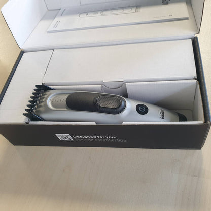315769 - BRAUN Makinë prerëse flokësh pa tel Series 7 për burra, HC7590, gri - 17 cilësime gjatësie, jetëgjatësi baterie 50 minuta, rezistente ndaj ujit, përfshin 5 aksesorë shtesë dhe tehe ultra të mprehta