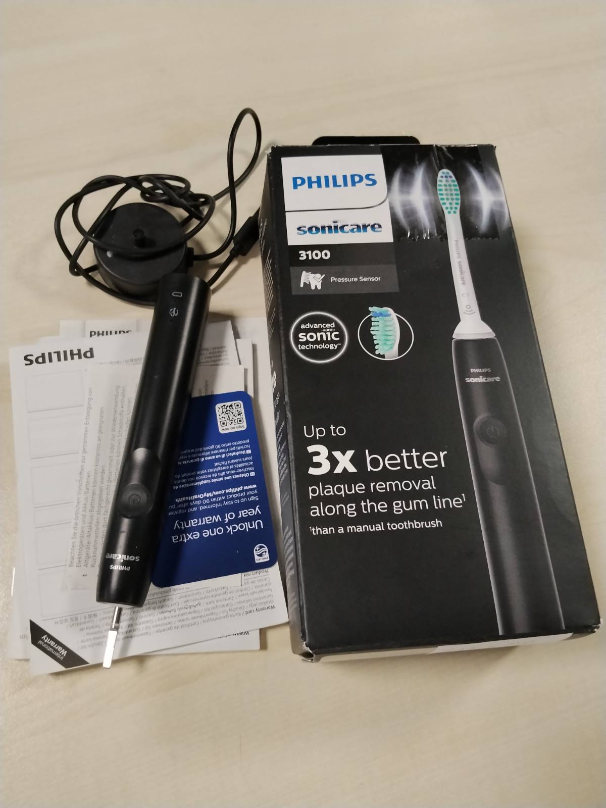 315842 - PHILIPS Furçë dhëmbësh elektrike Sonicare 3100, Kontroll presioni, Kohëmatës, e zezë, HX3671/14