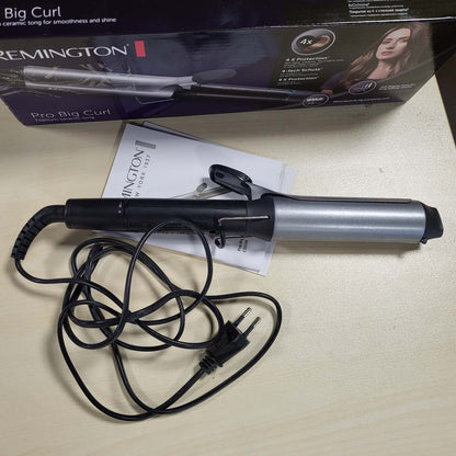 316649 - REMINGTON Hekur kaçurrelash për kaçurrela të mëdha [38 mm] Pro Big Curl, mbrojtje 4-fish, veshje antistatike qeramike-turmalinë, ekran dixhital deri në 210°C, me kapëse, valë natyrale, e zezë, CI5538