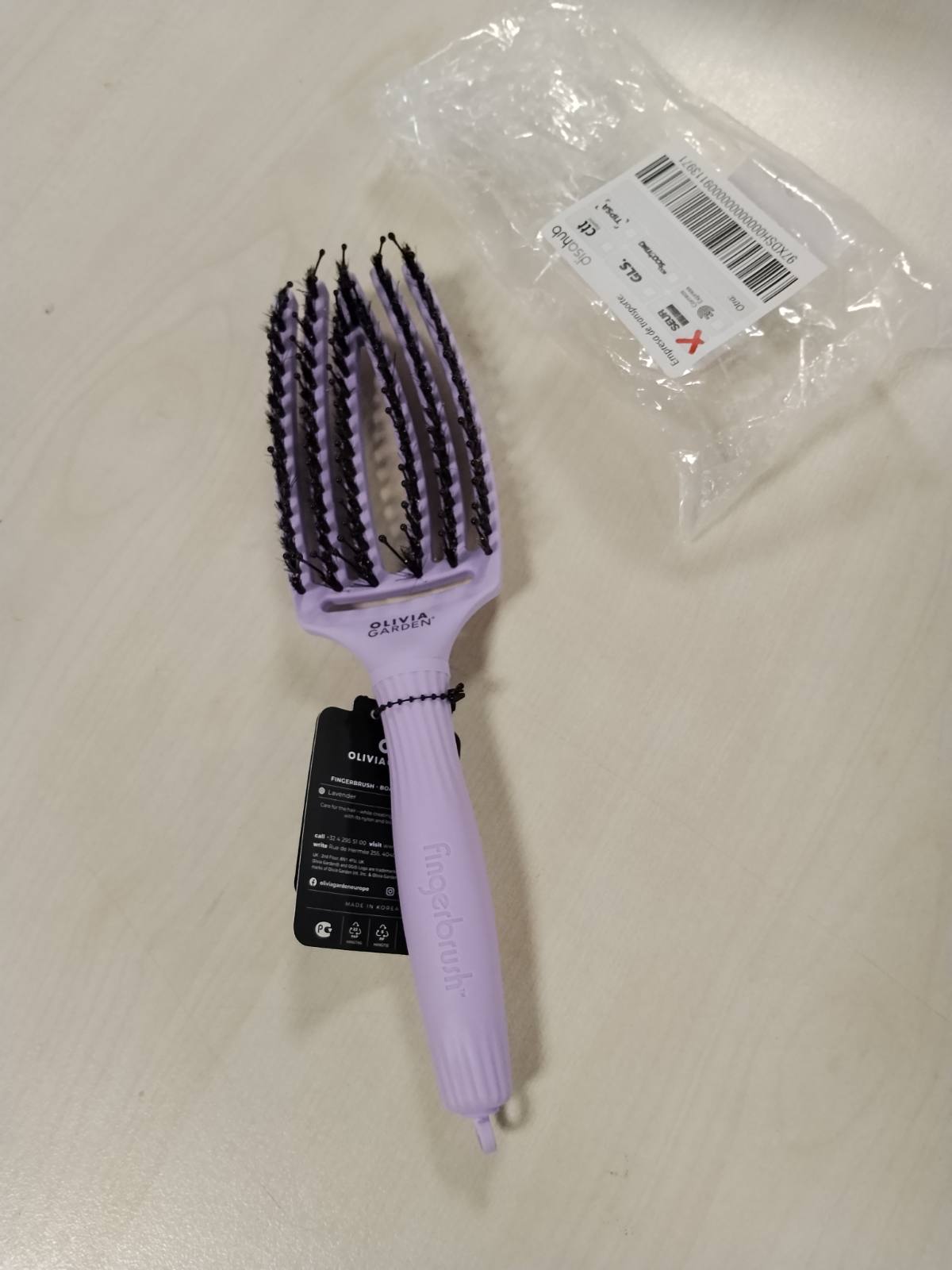 316705 - OLIVIA GARDEN Iconic Furçë për Fingerbrush - Mesatare - Ngjyrë Livandoje - Qime Derri të Egër dhe Najlon