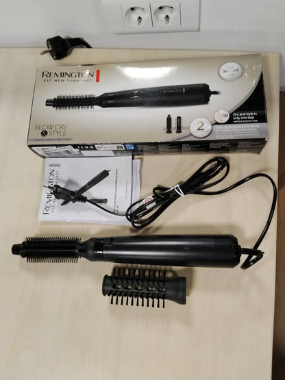 316820 - REMINGTON Furçë me ajër të nxehtë [përfshirë 2 aksesorë: furçë të rrumbullakët 19 mm dhe 25 mm] Blow Dry&Style (thar dhe stilon për formë dhe vëllim, ideale për flokë të shkurtër) 2 cilësime ngrohjeje dhe ventilatori, Airstyler AS7100