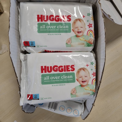 316952 - HUGGIES - Peceta për fëmijë Everyday - 560 peceta të lagura, 99% ujë i pastër, 65% fibra natyrale (10x56)
