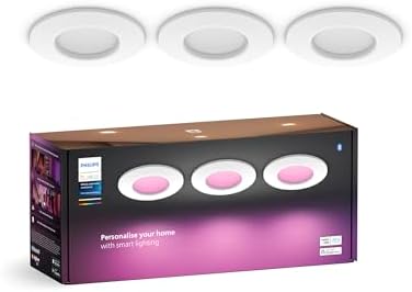 102027 - PHILIPS Dritë Smart Hue White dhe Color Ambiance, 90mm, 700lm, Bluetooth e Pajtueshme, Kontroll Zanor me Alexa, Apple Home dhe Google Assistant, Ngjyra e Bardhë, Pako me 3