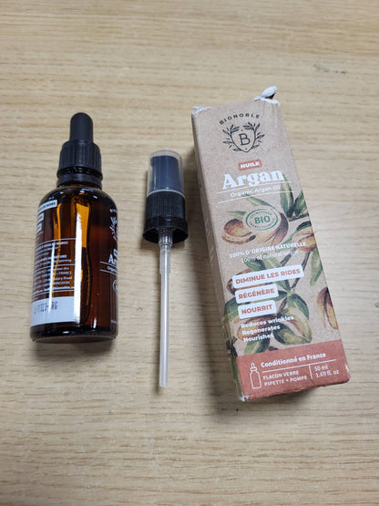 317673 - BIONOBLE Vaj Argani Organik, 50ml - I Presuar në të Ftohtë në Marok, 100% i Pastër, Natyral, Pa Heksan - Shishe Qelqi me Pipetë dhe Pompë