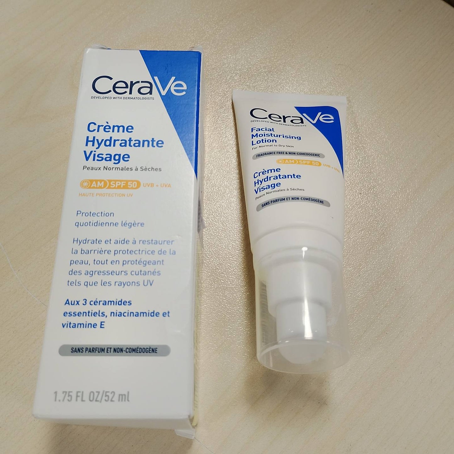 317822 - CERAVE Krem hidratues për fytyrën me SPF 50, 52 ml, për lëkurë normale deri të thatë, me 3 ceramide, niacinamidë dhe vitaminë E