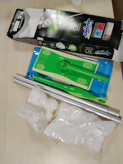 317938 - FSHESË DHE MOPË DYSHEMEJE 3D SWIFFER - 1 dorezë, 4 lecka për kapjen e pluhurit dhe 2 lecka për pastrimin e dyshemesë