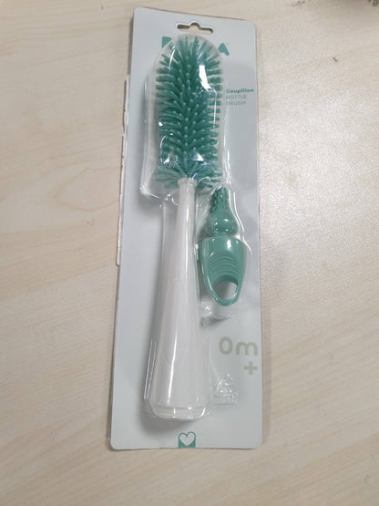 318001 - BÉABA, Furçë për Shishe për Bebe prej Silikoni, Kokë fleksibile dhe me teksturë, Dorezë Ergonomike, Jeshile Sherebele
