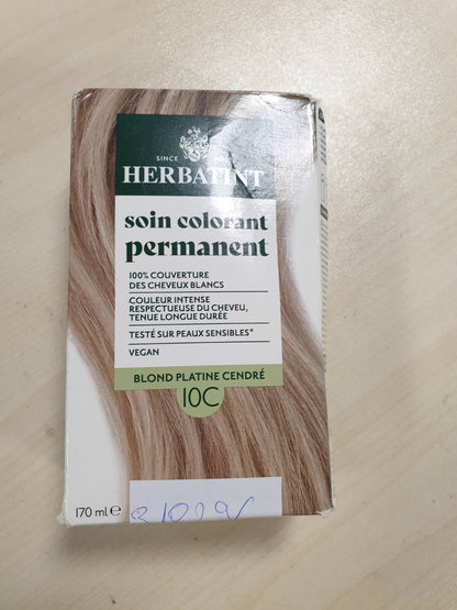 318296 - HERBATINT Trajtim i përhershëm për ngjyrosjen e flokëve 10C Blonde Platini Hiri - 170ml | Pa amoniak, 100% mbulim i thinjave | Testuar dermatologjikisht për lëkurë të ndjeshme, me 8 ekstrakte bimore organike