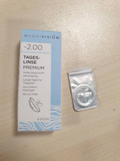 318405 - MAGNIVISION - Lente Kontakti Premium Soft Daily - -2.00 Dioptri - 6 Lente - BC 8.6 - DIA 14.2 - Hidrogel Silikoni - Filtër UV